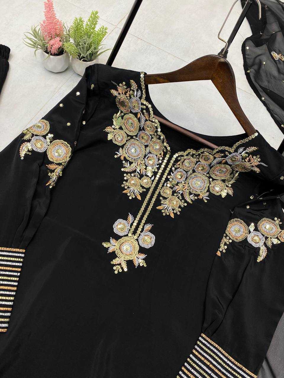 Ynf Crepe Silk RIN141 1978 Suits & Dresses Wholesale Embroidery Suits Palazzo Suit Black Salwar Suit Manufacturer