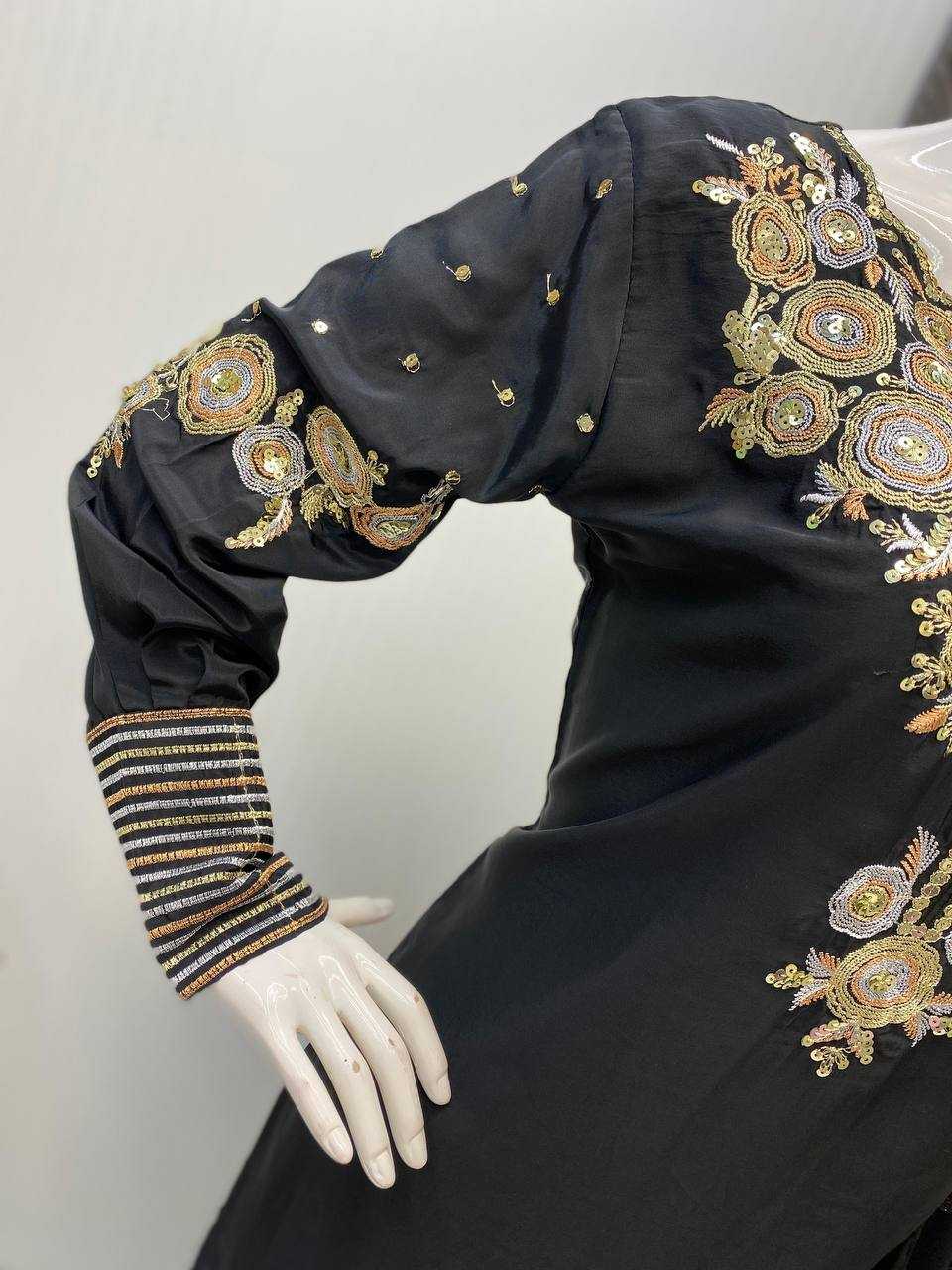 Ynf Crepe Silk RIN141 1978 Suits & Dresses Wholesale Embroidery Suits Palazzo Suit Black Salwar Suit Manufacturer