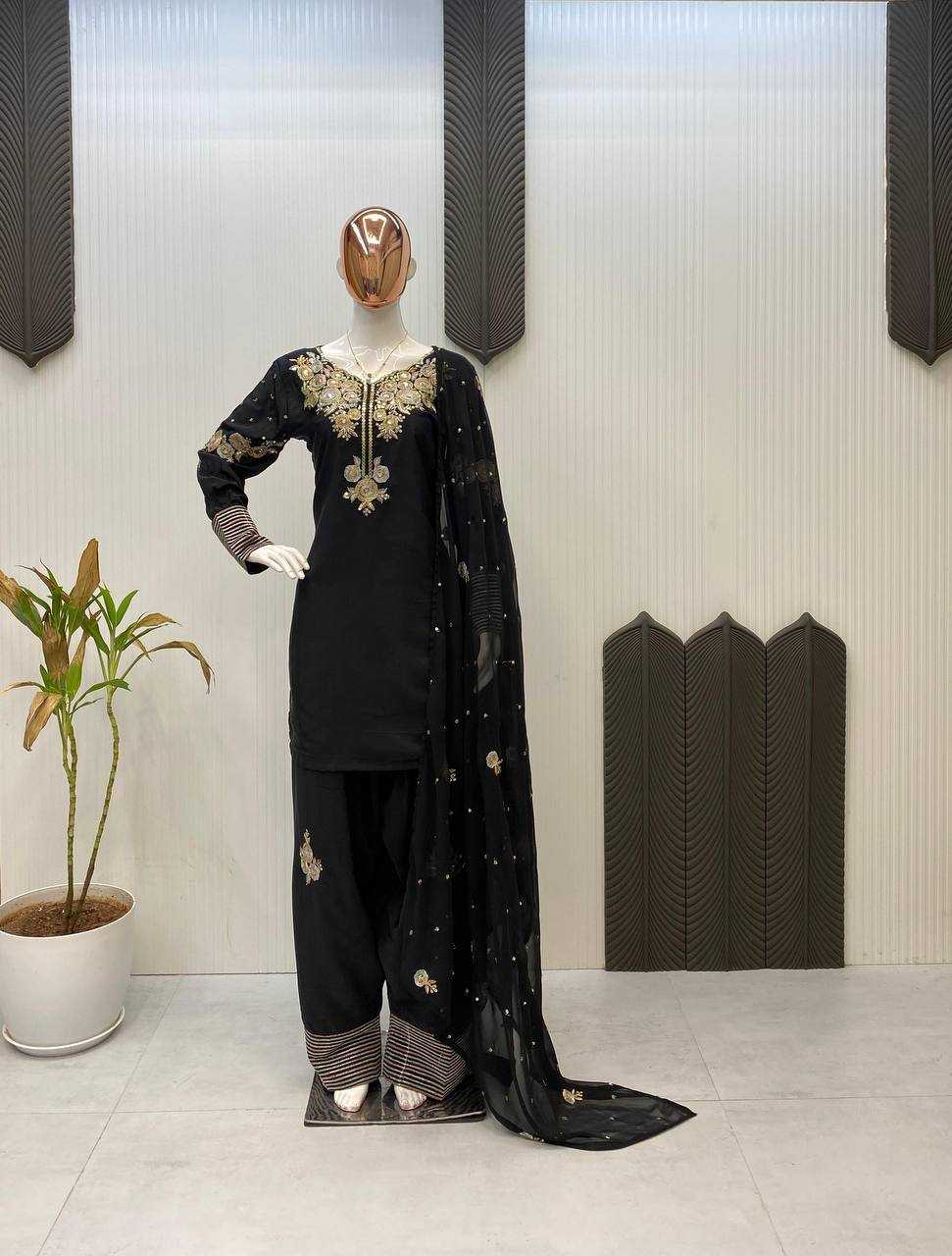 Ynf Crepe Silk RIN141 1978 Suits & Dresses Wholesale Embroidery Suits Palazzo Suit Black Salwar Suit Manufacturer