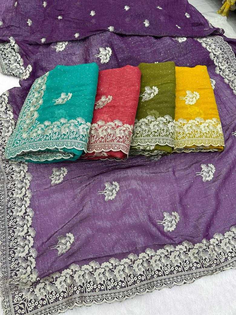 Ynf Crunchi KESH114 3496 Sarees Wholesale Embroidered Sarees Stone Work Saree Zari Border Sarees Manufacturer