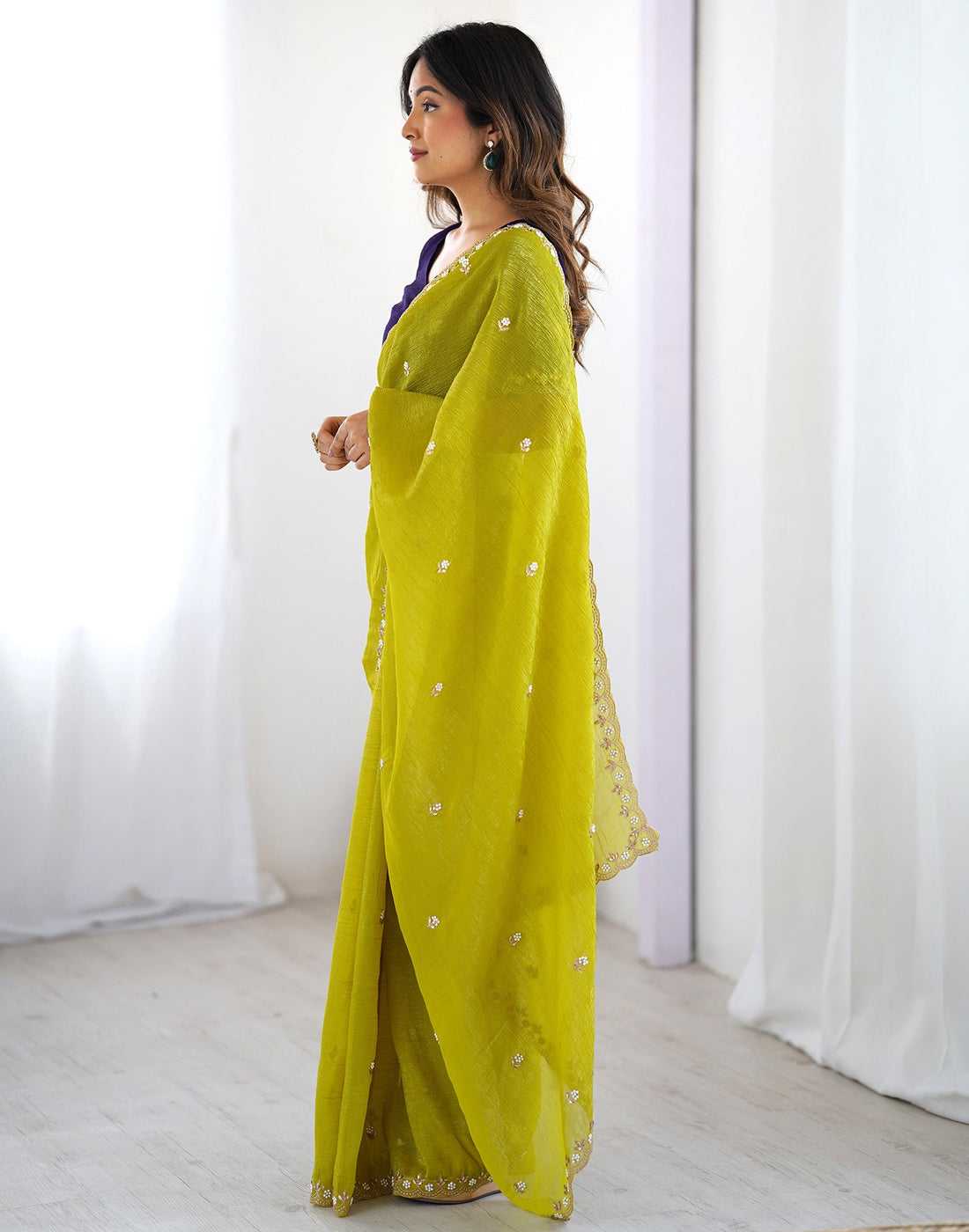 Ynf Crunchi KESH545 Bhumi Sarees Wholesale Party Wear Sarees Fancy Sarees Embroidered Sarees Stone Work Saree Cutwork Saree Manufacturer