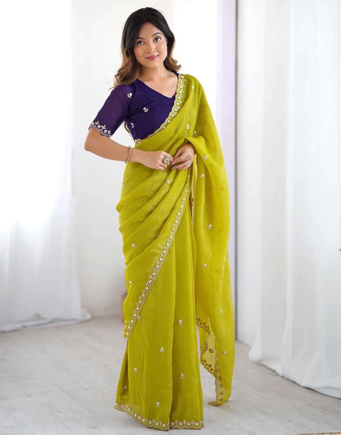 Ynf Crunchi KESH545 Bhumi Sarees Wholesale Party Wear Sarees Fancy Sarees Embroidered Sarees Stone Work Saree Cutwork Saree Manufacturer