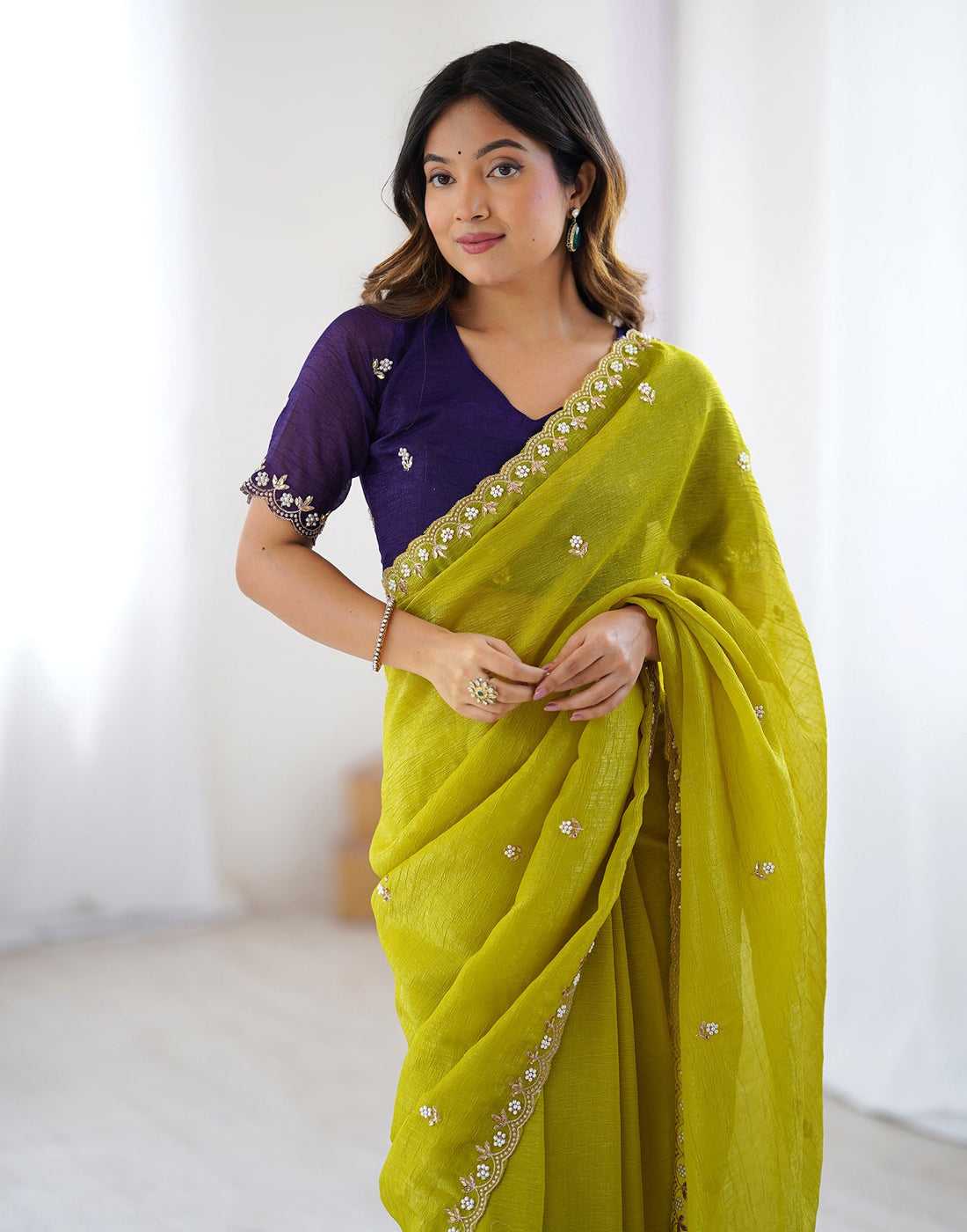 Ynf Crunchi KESH545 Bhumi Sarees Wholesale Party Wear Sarees Fancy Sarees Embroidered Sarees Stone Work Saree Cutwork Saree Manufacturer