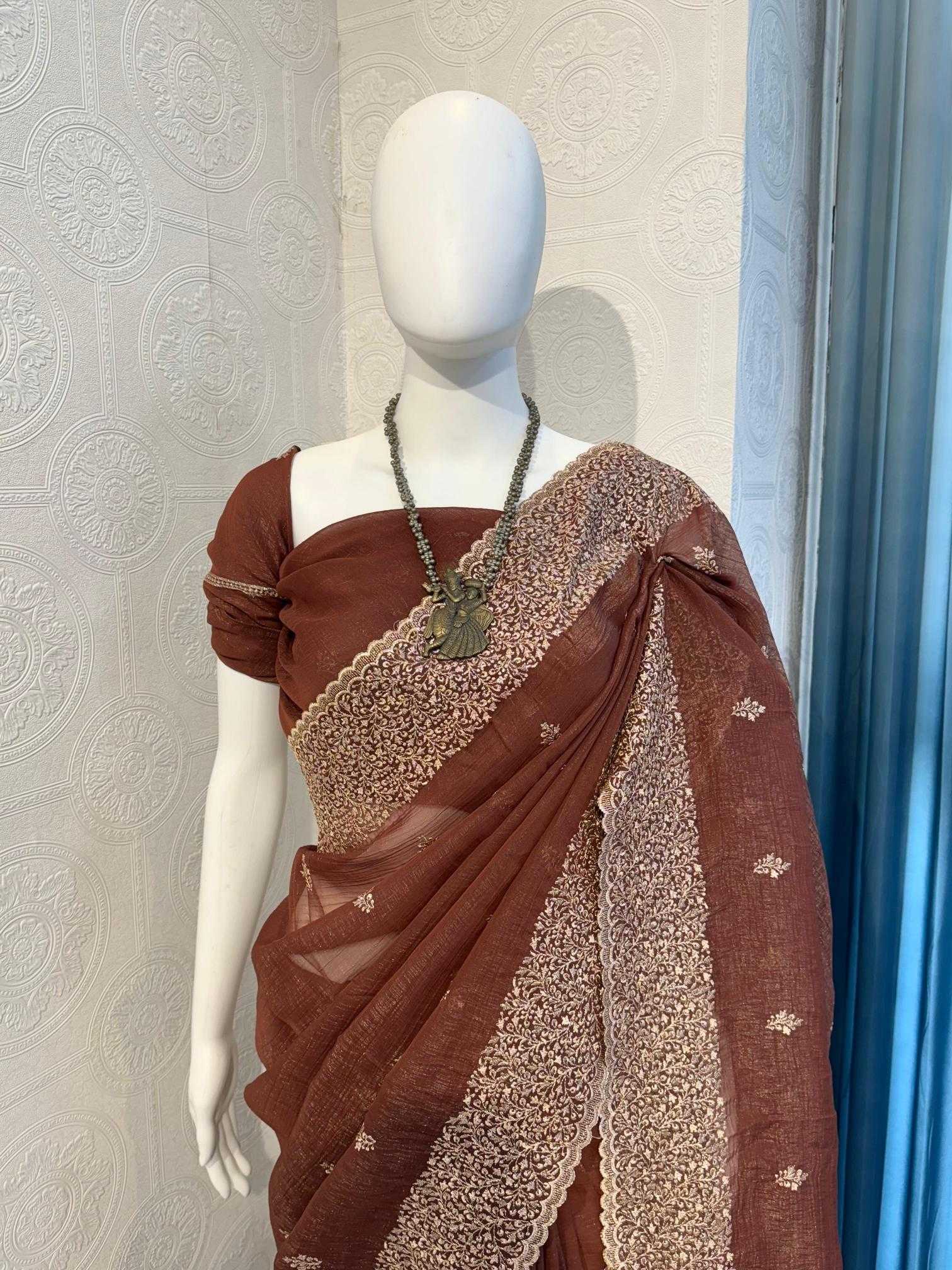 Ynf Crunchi RIN118 crunchy Sarees Wholesale Designer Sarees Embroidered Sarees Cutwork Saree Manufacturer