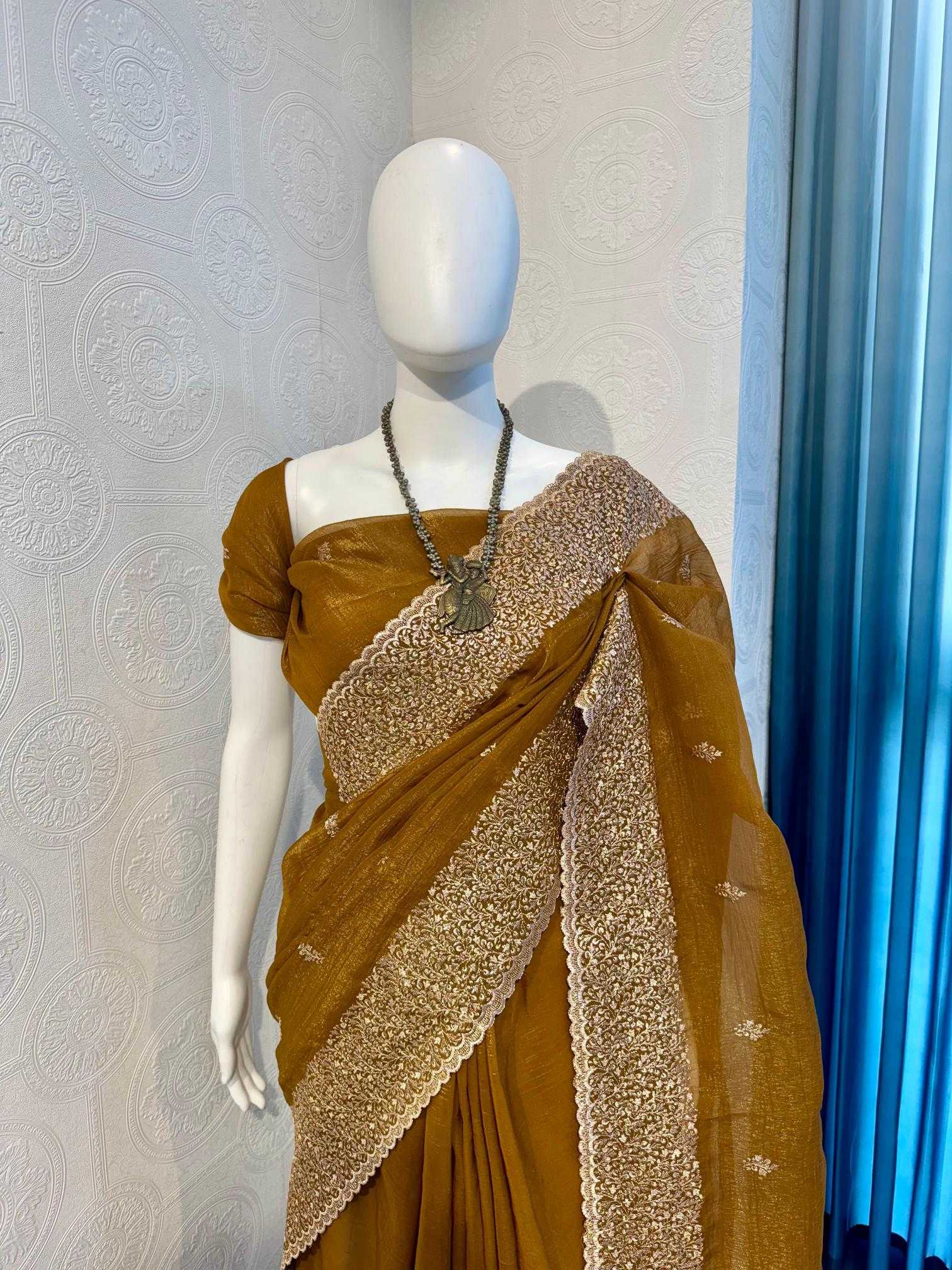 Ynf Crunchi RIN118 crunchy Sarees Wholesale Designer Sarees Embroidered Sarees Cutwork Saree Manufacturer