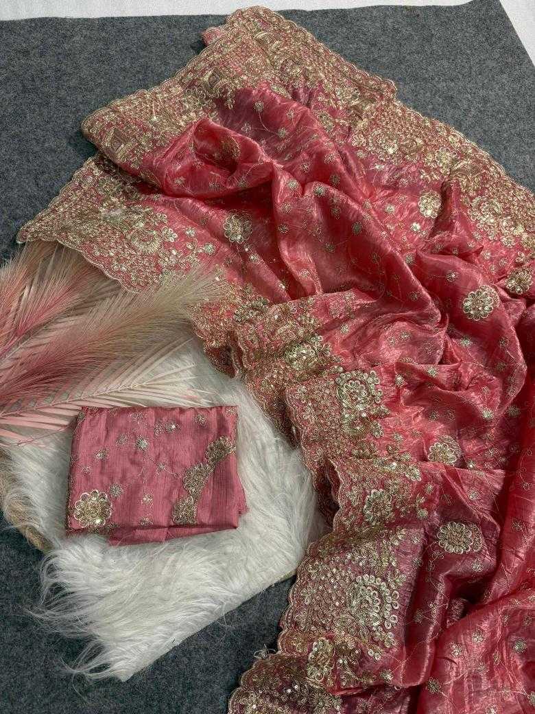 Ynf Crunchi RIN164 Gold crunch Sarees Wholesale Sequence Sarees Embroidered Sarees Pink Sarees Manufacturer