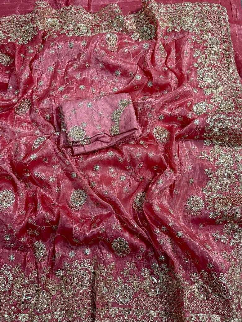 Ynf Crunchi RIN164 Gold crunch Sarees Wholesale Sequence Sarees Embroidered Sarees Pink Sarees Manufacturer