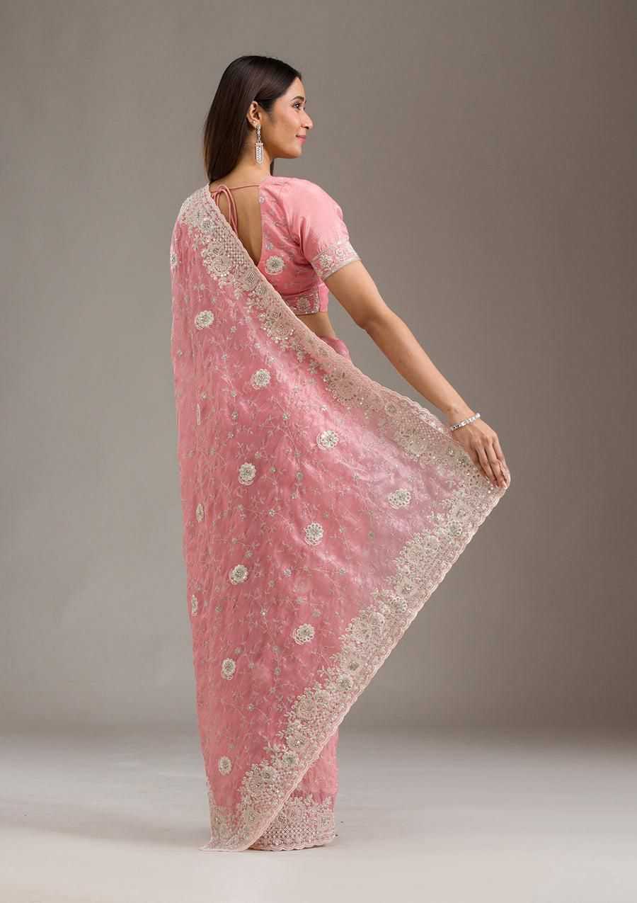 Ynf Crunchi RIN164 Gold crunch Sarees Wholesale Sequence Sarees Embroidered Sarees Pink Sarees Manufacturer
