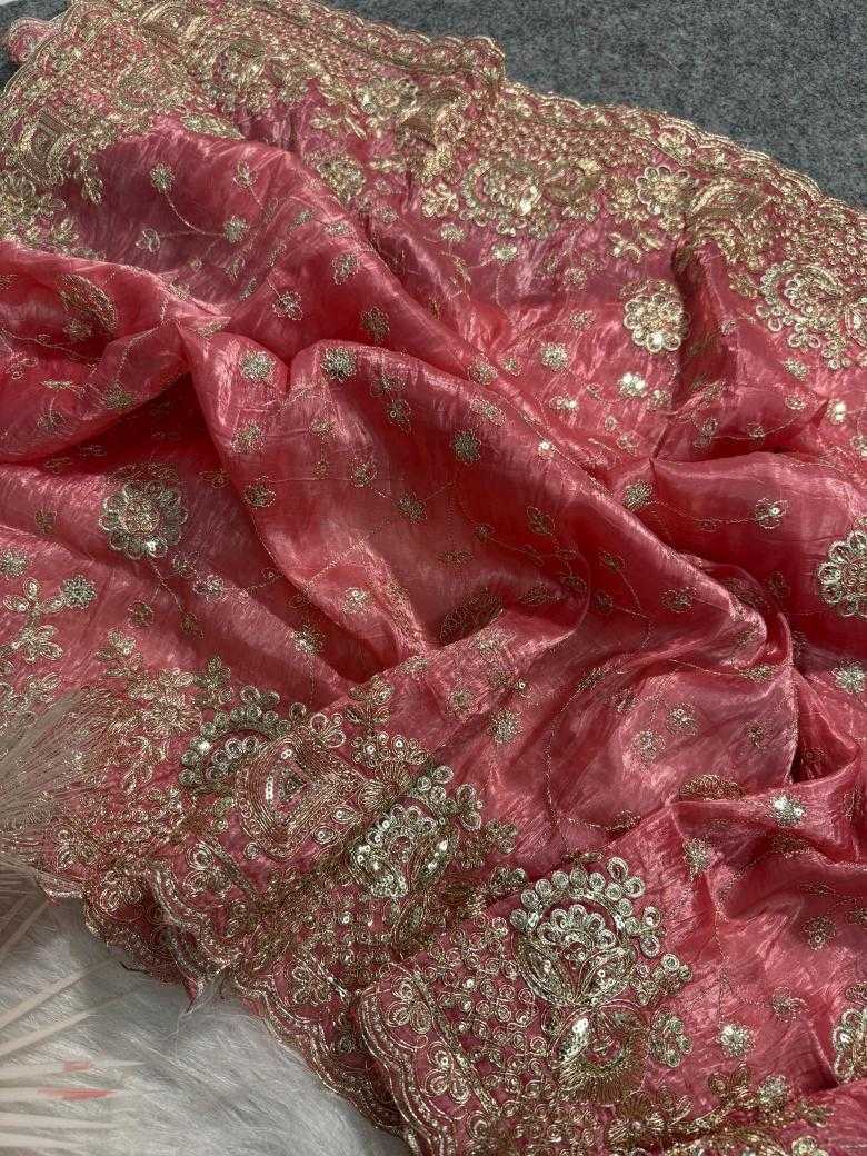 Ynf Crunchi RIN164 Gold crunch Sarees Wholesale Sequence Sarees Embroidered Sarees Pink Sarees Manufacturer
