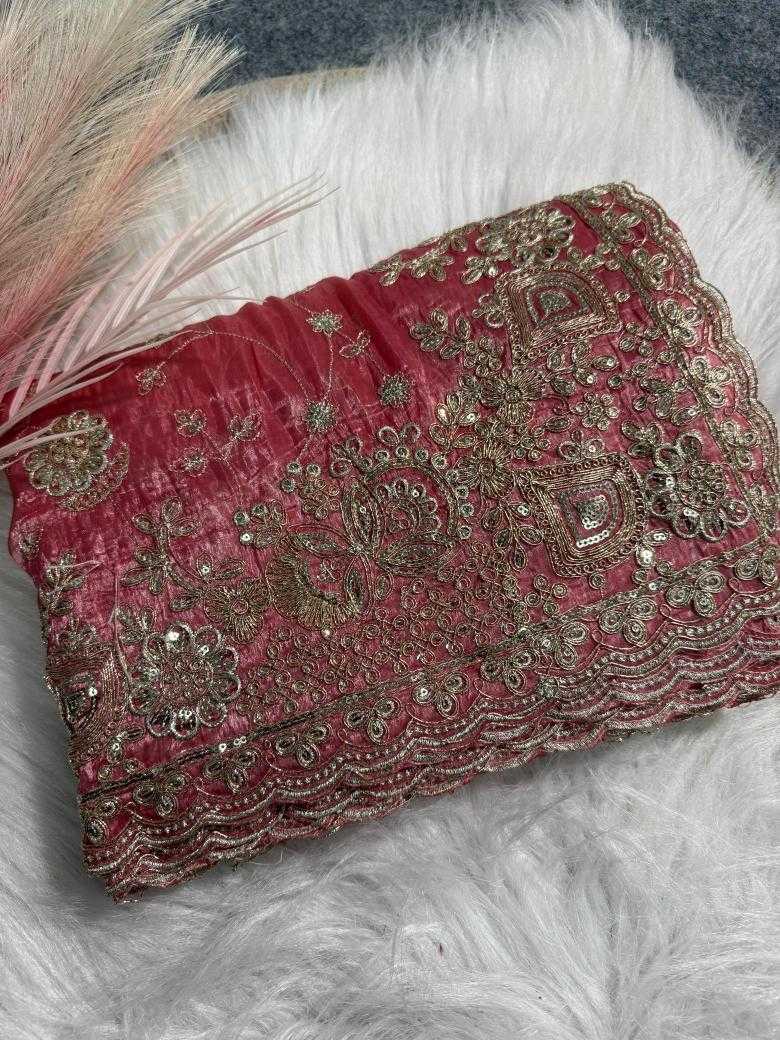Ynf Crunchi RIN164 Gold crunch Sarees Wholesale Sequence Sarees Embroidered Sarees Pink Sarees Manufacturer