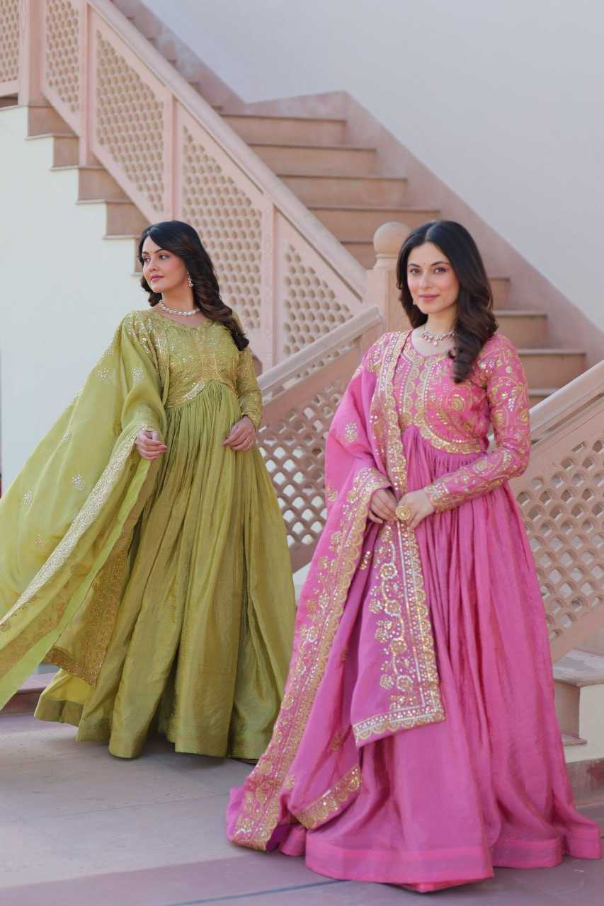 Ynf Crush Silk KESH491 9240 Gowns Wholesale Fancy Gowns Embroidery Gowns Long Gowns Manufacturer