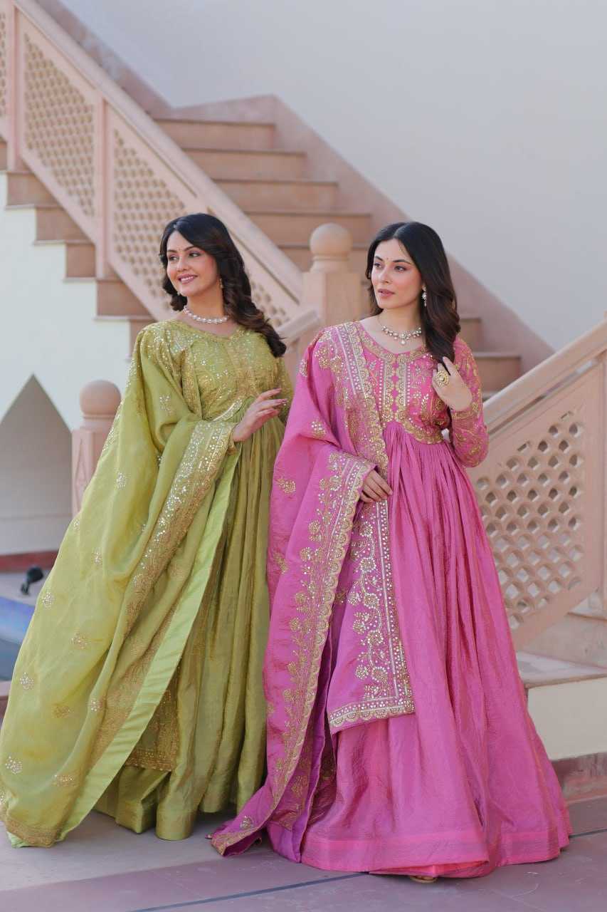 Ynf Crush Silk KESH491 9240 Gowns Wholesale Fancy Gowns Embroidery Gowns Long Gowns Manufacturer