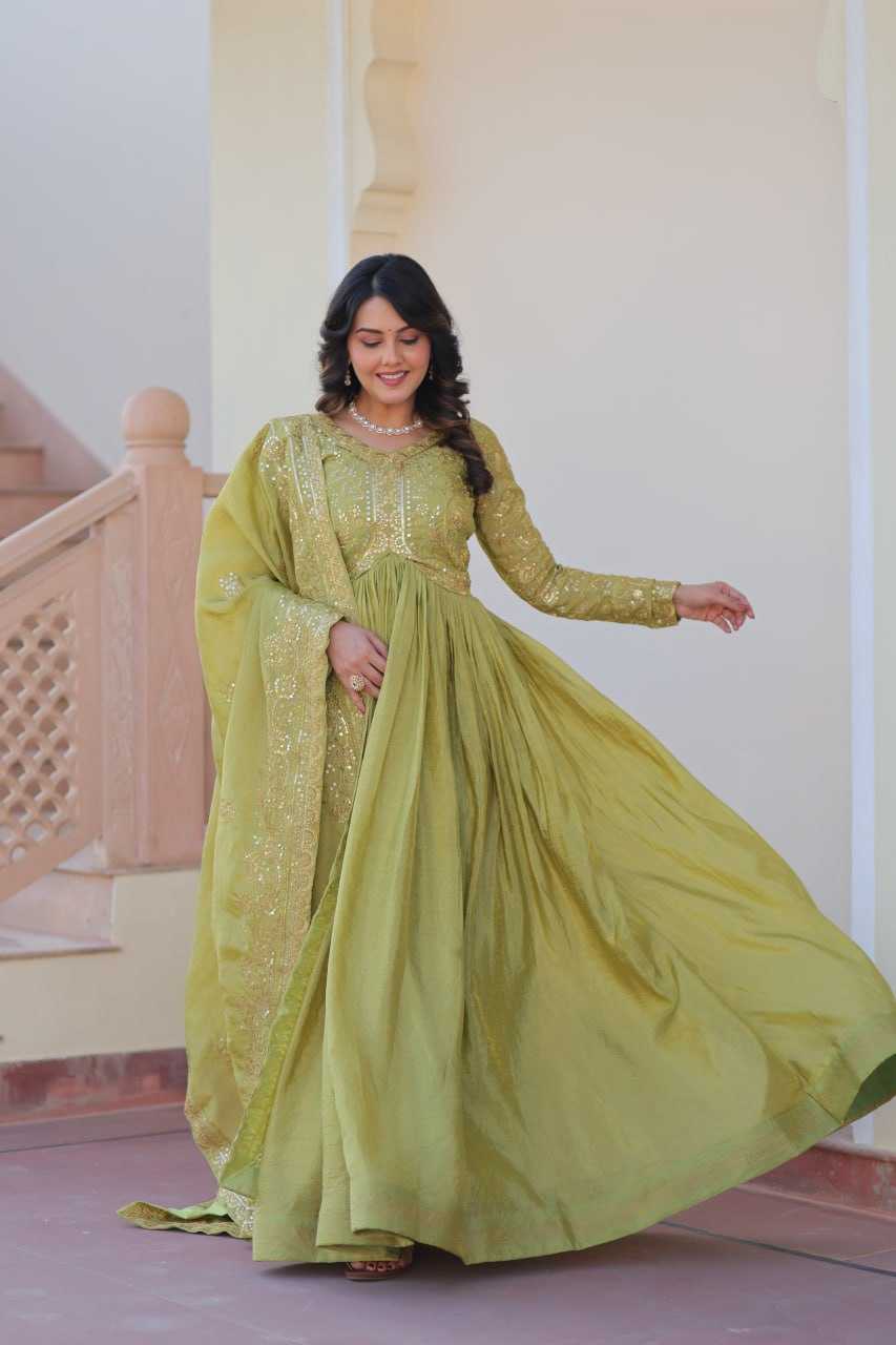 Ynf Crush Silk KESH491 9240 Gowns Wholesale Fancy Gowns Embroidery Gowns Long Gowns Manufacturer