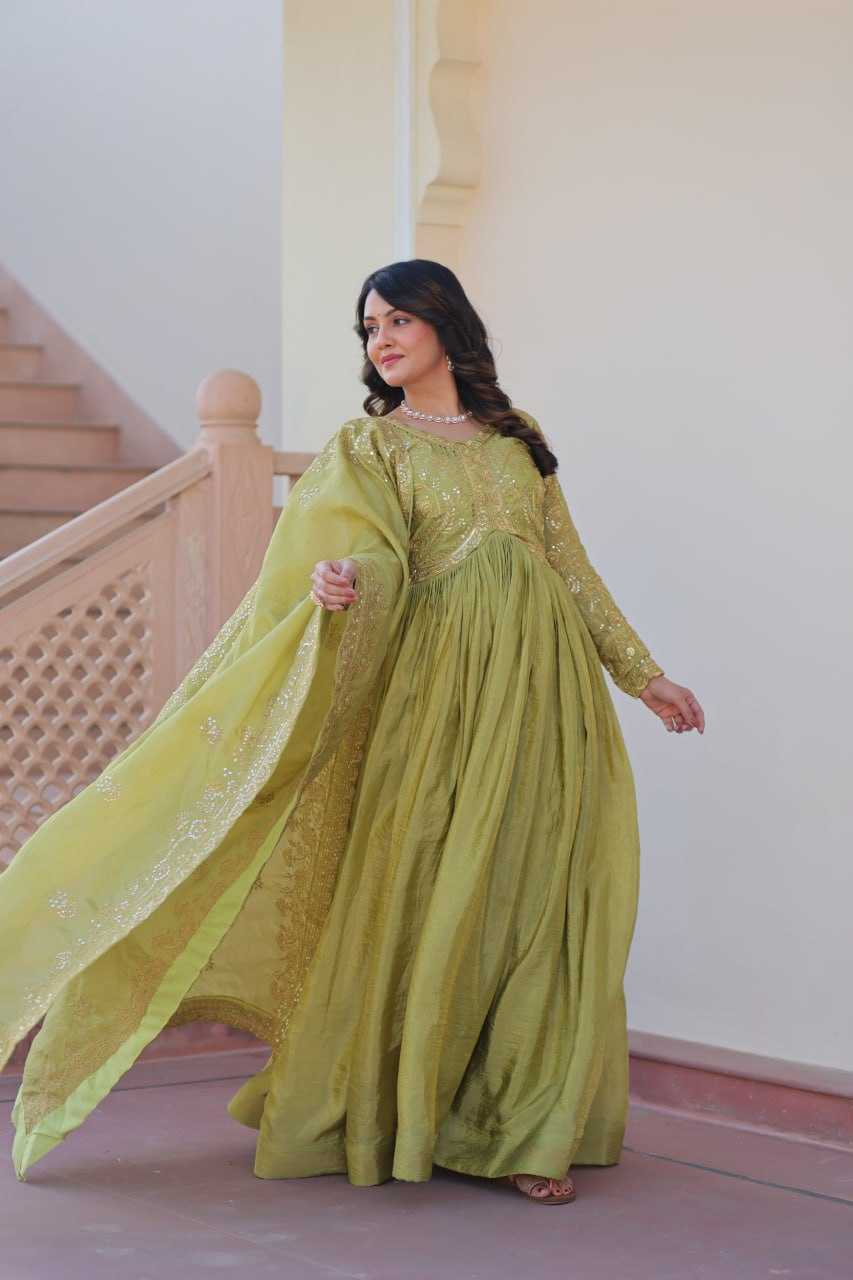 Ynf Crush Silk KESH491 9240 Gowns Wholesale Fancy Gowns Embroidery Gowns Long Gowns Manufacturer
