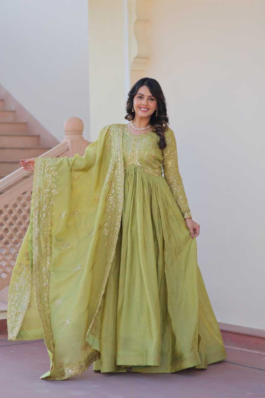 Ynf Crush Silk KESH491 9240 Gowns Wholesale Fancy Gowns Embroidery Gowns Long Gowns Manufacturer