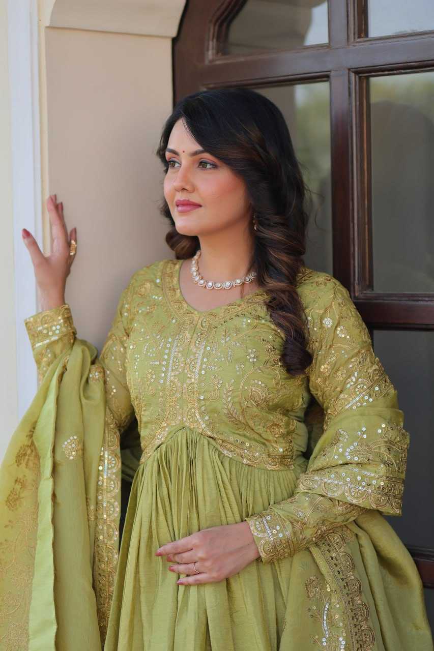 Ynf Crush Silk KESH491 9240 Gowns Wholesale Fancy Gowns Embroidery Gowns Long Gowns Manufacturer