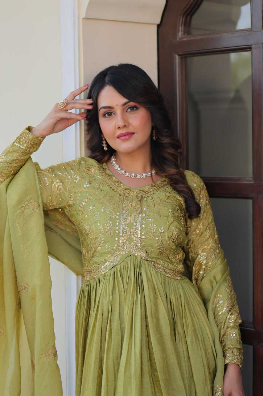 Ynf Crush Silk KESH491 9240 Gowns Wholesale Fancy Gowns Embroidery Gowns Long Gowns Manufacturer