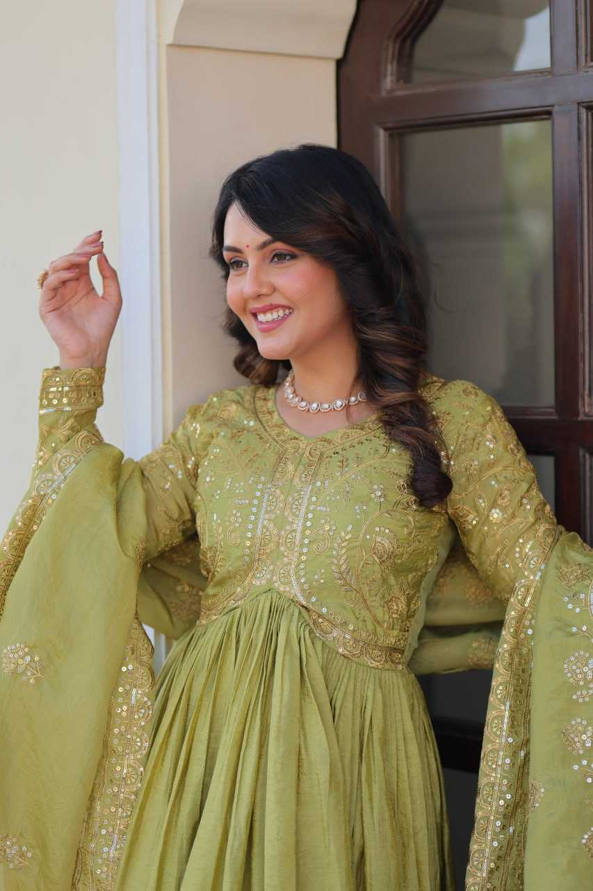 Ynf Crush Silk KESH491 9240 Gowns Wholesale Fancy Gowns Embroidery Gowns Long Gowns Manufacturer