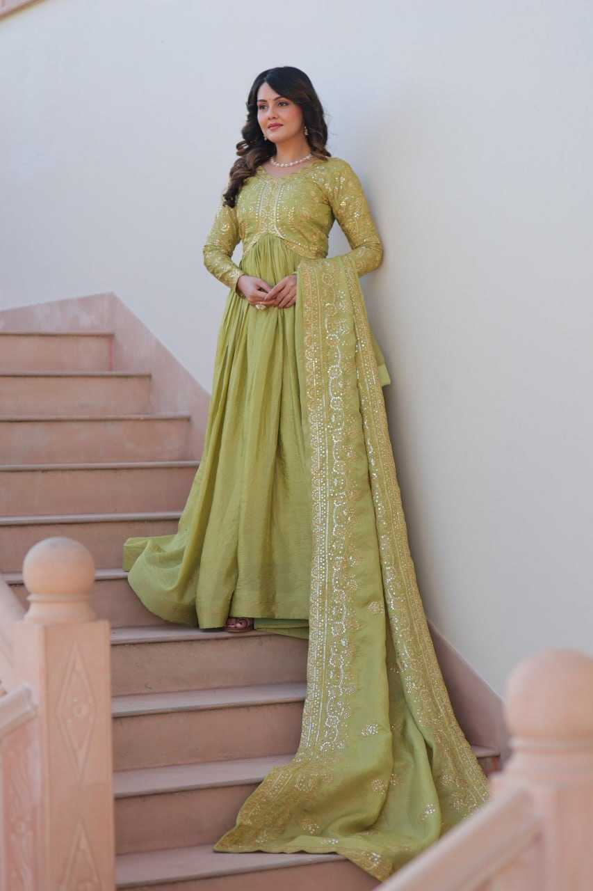 Ynf Crush Silk KESH491 9240 Gowns Wholesale Fancy Gowns Embroidery Gowns Long Gowns Manufacturer