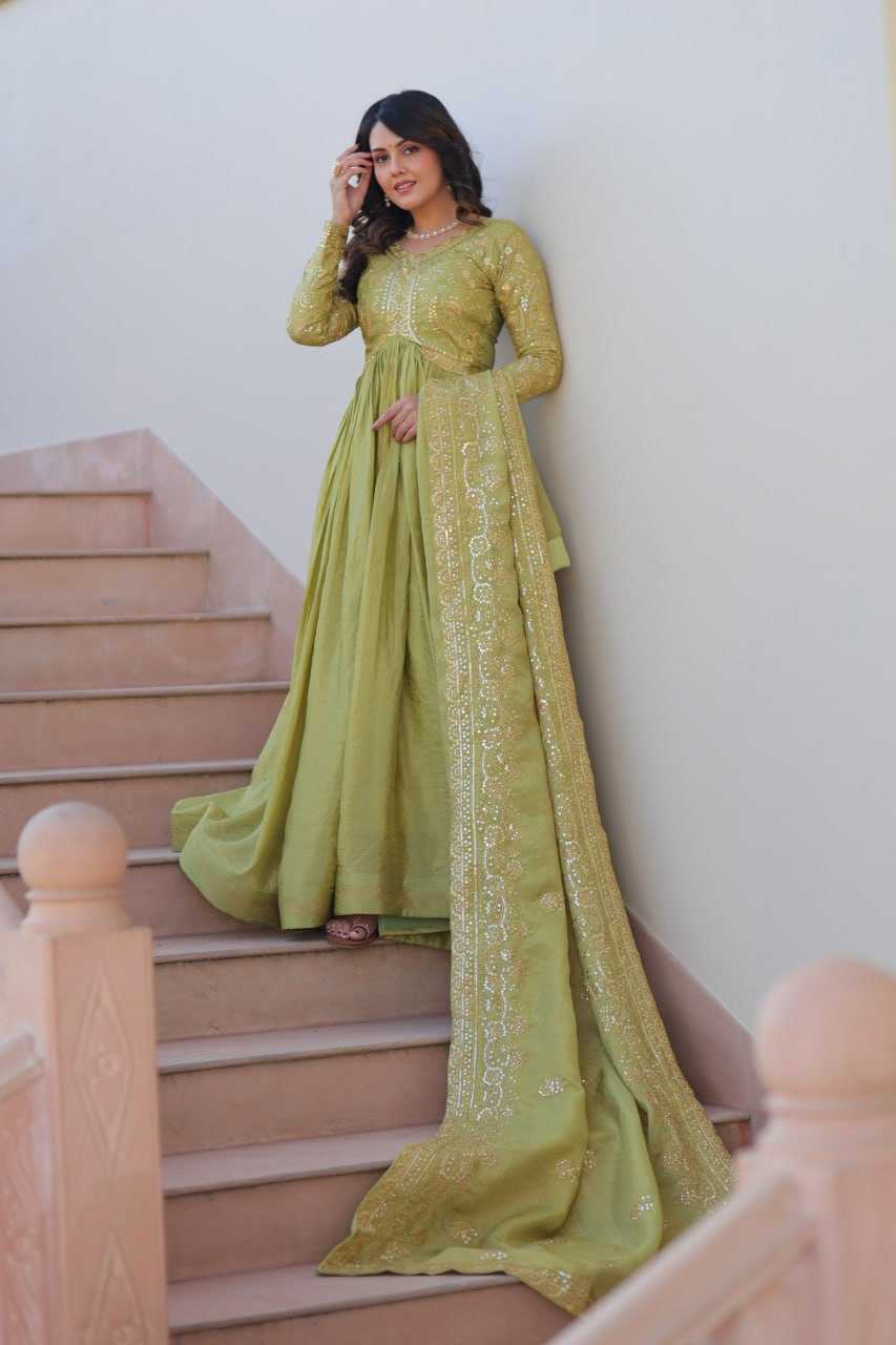 Ynf Crush Silk KESH491 9240 Gowns Wholesale Fancy Gowns Embroidery Gowns Long Gowns Manufacturer