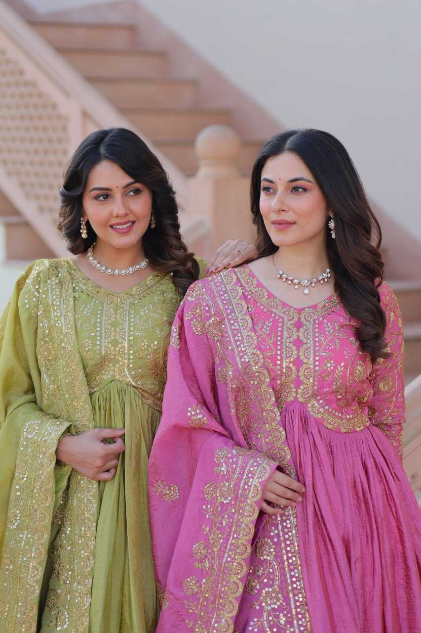 Ynf Crush Silk KESH491 9240 Gowns Wholesale Fancy Gowns Embroidery Gowns Long Gowns Manufacturer