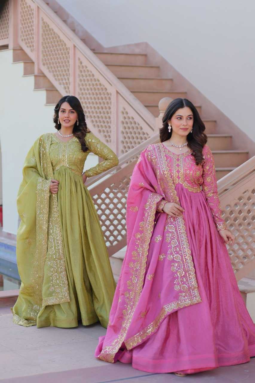 Ynf Crush Silk KESH491 9240 Gowns Wholesale Fancy Gowns Embroidery Gowns Long Gowns Manufacturer