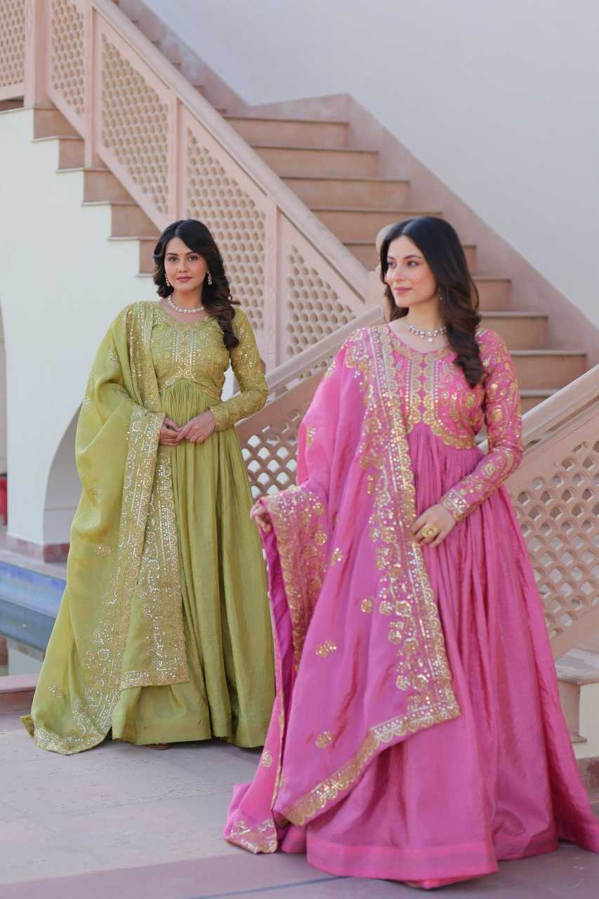 Ynf Crush Silk KESH491 9240 Gowns Wholesale Fancy Gowns Embroidery Gowns Long Gowns Manufacturer