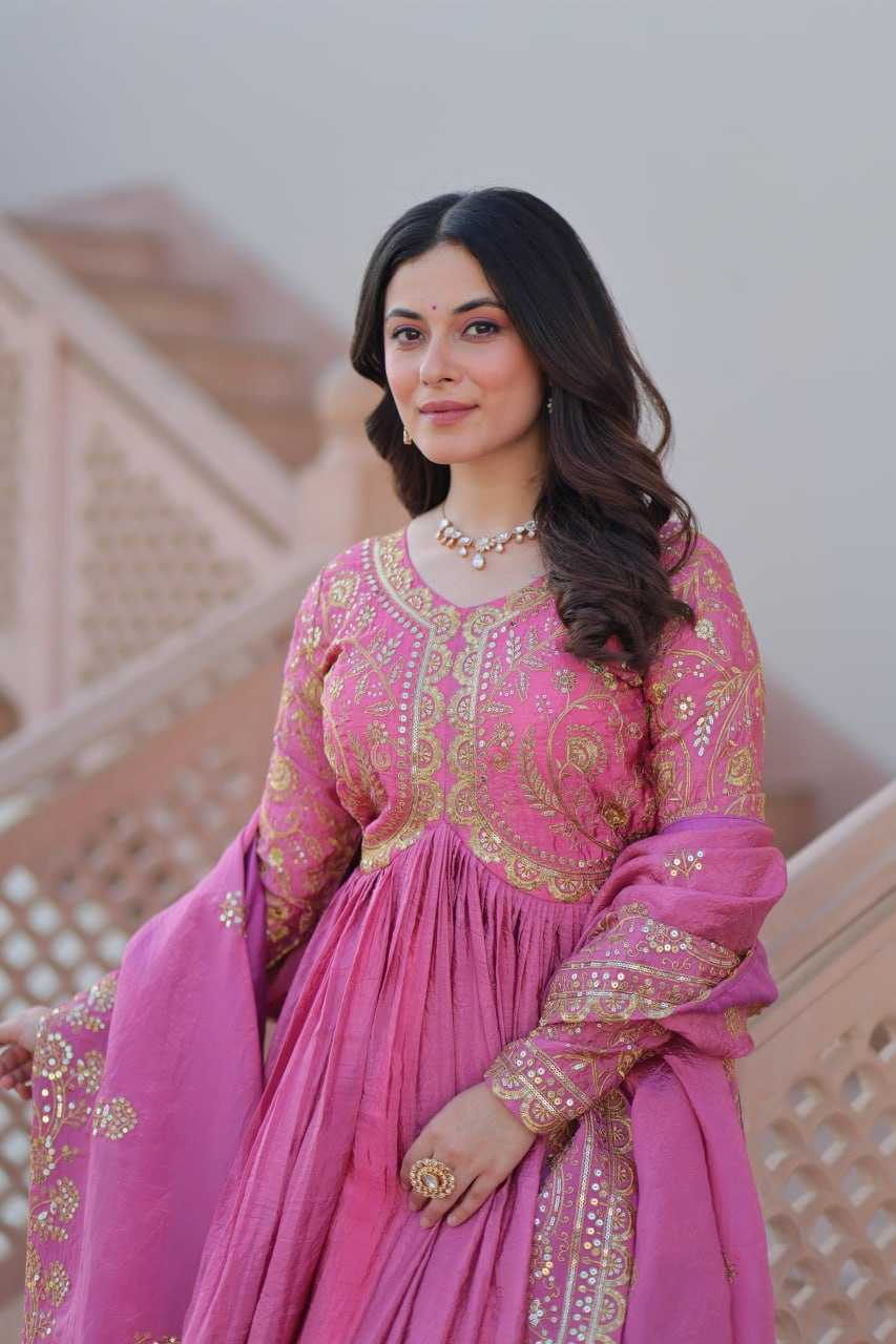 Ynf Crush Silk KESH491 9240 Gowns Wholesale Fancy Gowns Embroidery Gowns Long Gowns Manufacturer