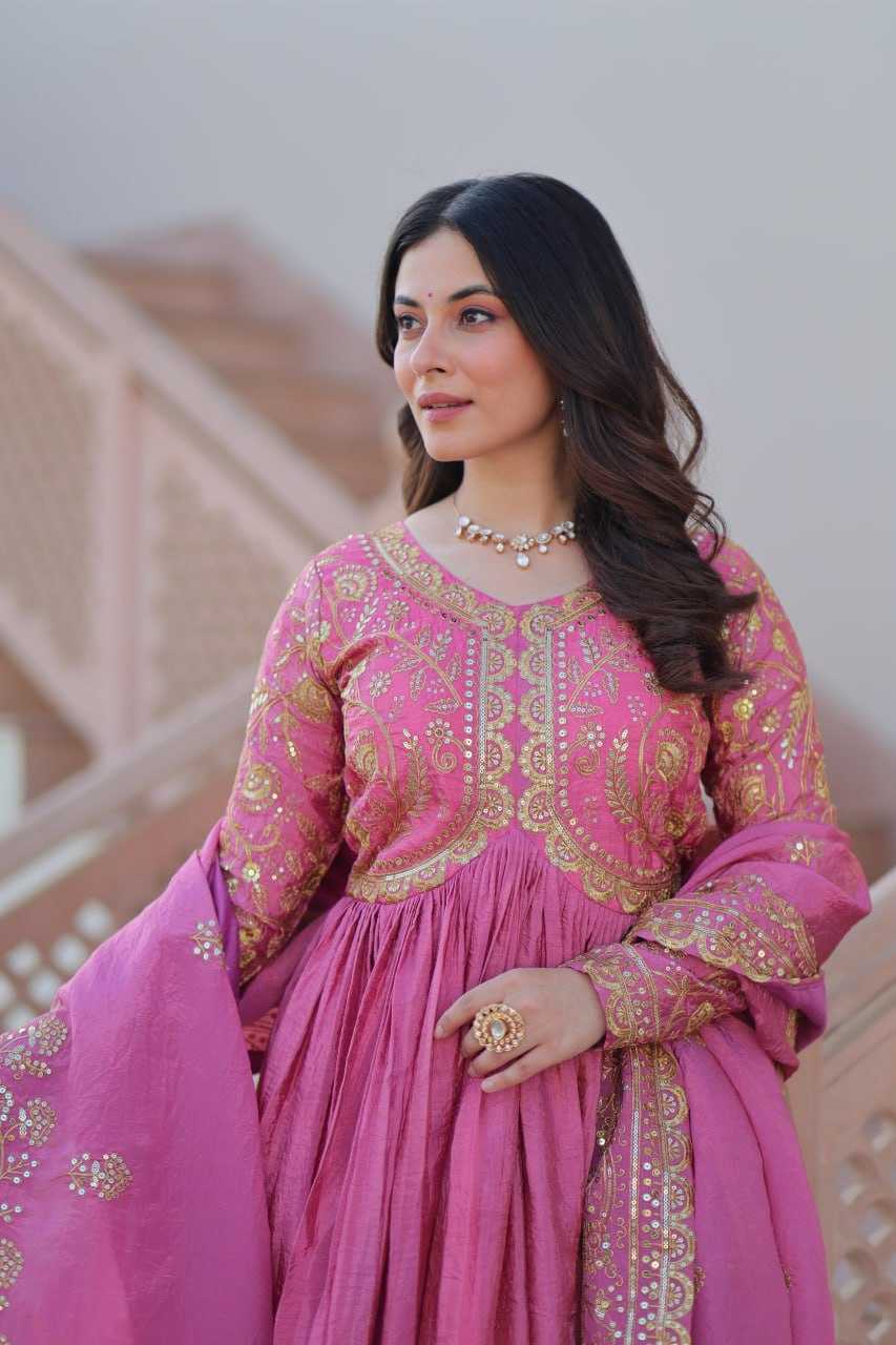 Ynf Crush Silk KESH491 9240 Gowns Wholesale Fancy Gowns Embroidery Gowns Long Gowns Manufacturer