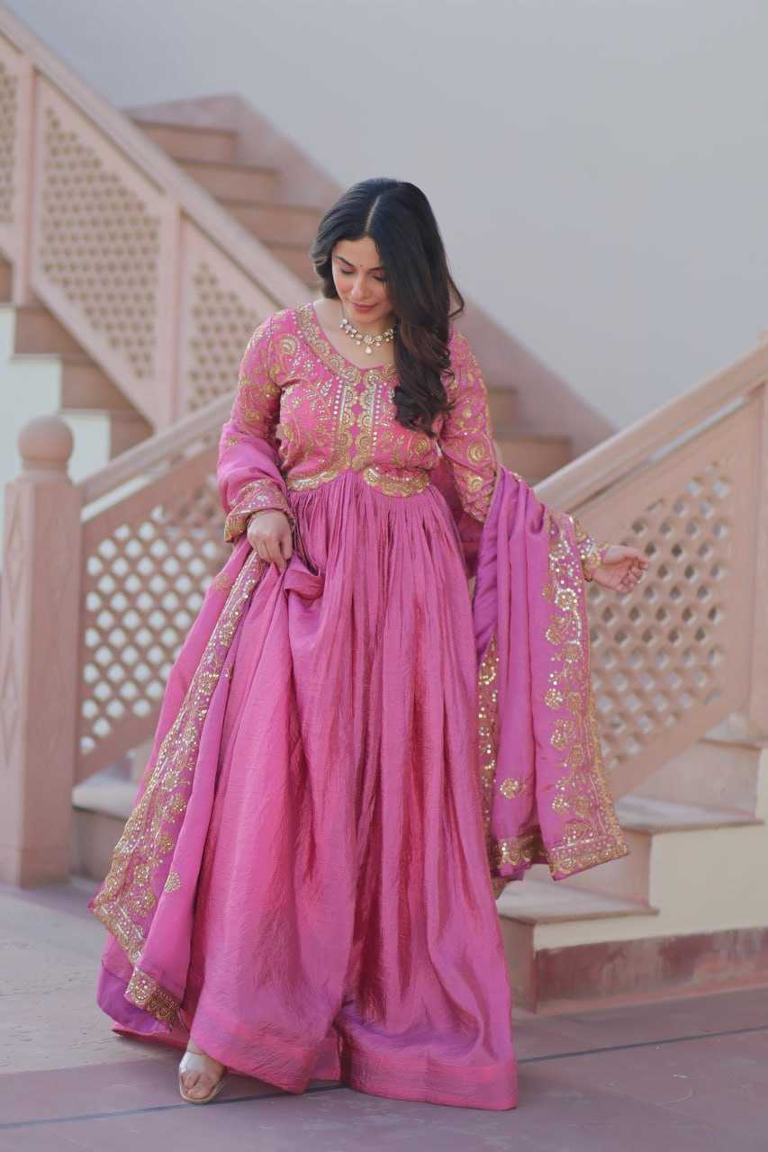 Ynf Crush Silk KESH491 9240 Gowns Wholesale Fancy Gowns Embroidery Gowns Long Gowns Manufacturer