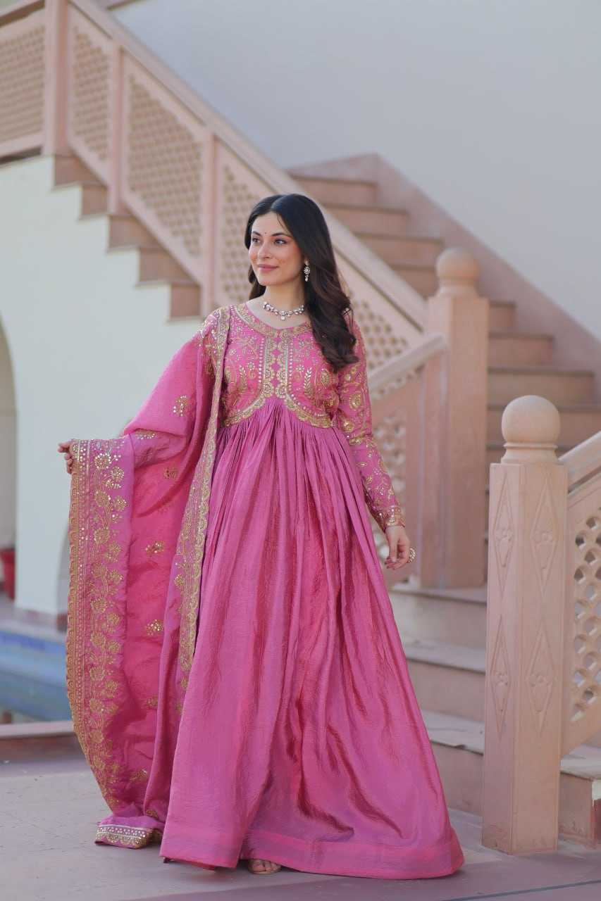 Ynf Crush Silk KESH491 9240 Gowns Wholesale Fancy Gowns Embroidery Gowns Long Gowns Manufacturer