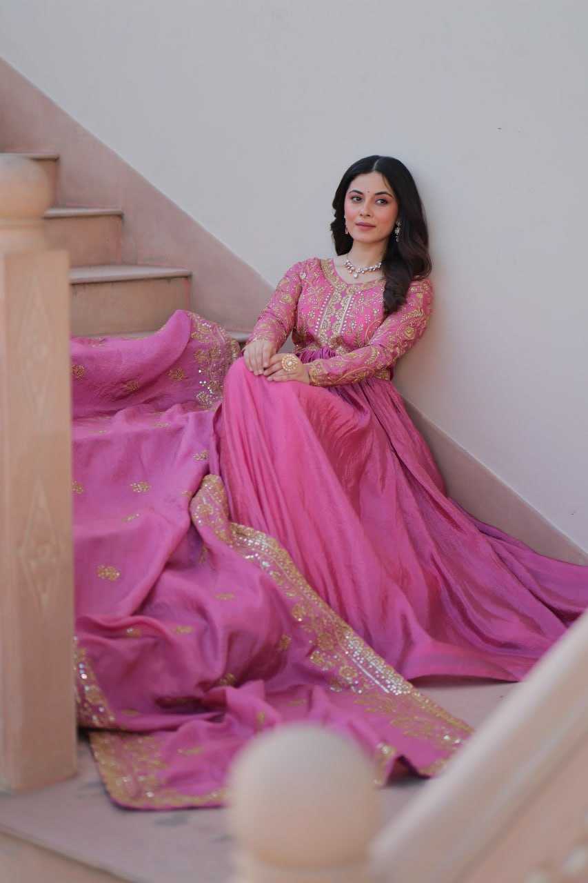 Ynf Crush Silk KESH491 9240 Gowns Wholesale Fancy Gowns Embroidery Gowns Long Gowns Manufacturer