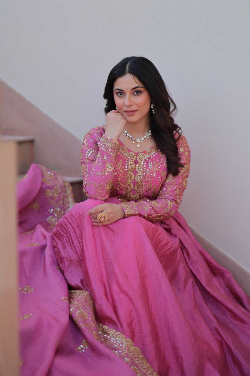 Ynf Crush Silk KESH491 9240 Gowns Wholesale Fancy Gowns Embroidery Gowns Long Gowns Manufacturer