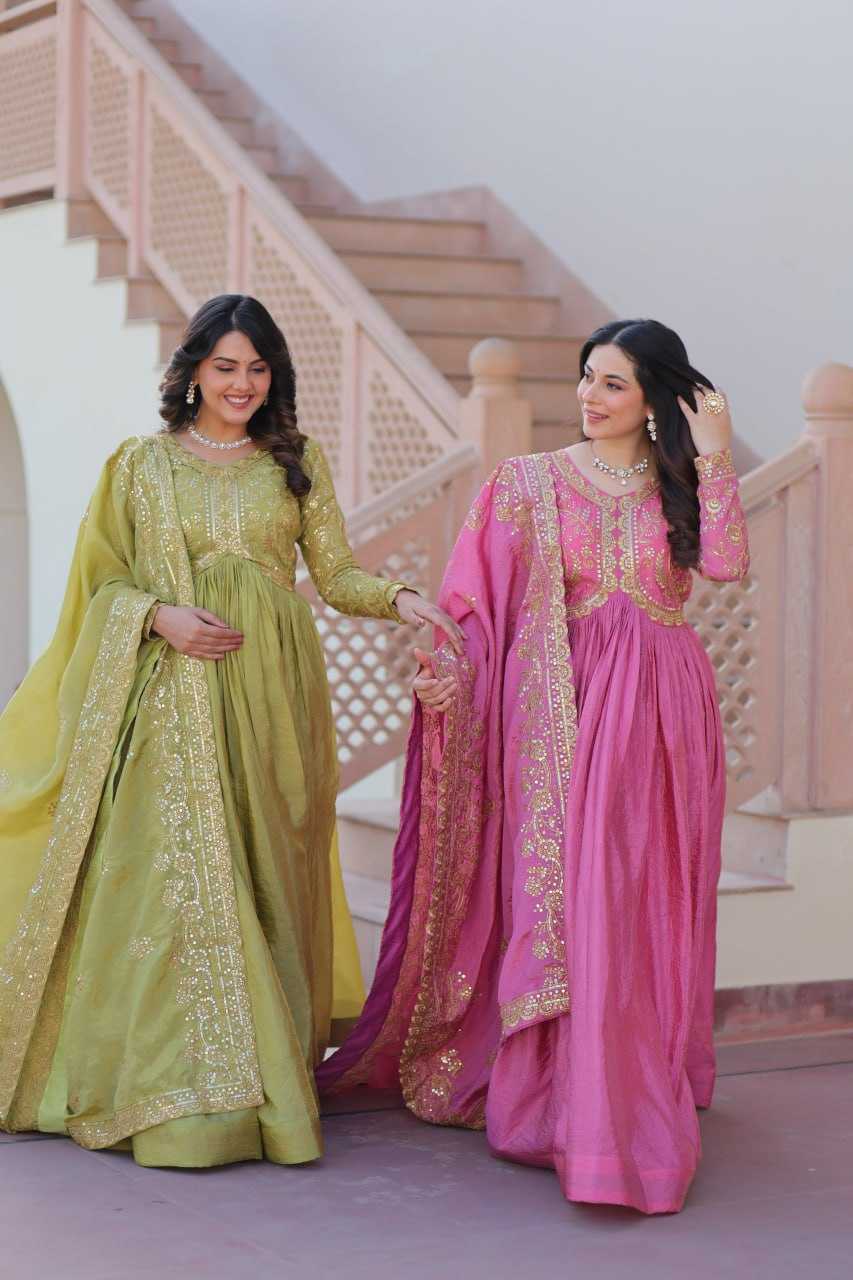 Ynf Crush Silk KESH491 9240 Gowns Wholesale Fancy Gowns Embroidery Gowns Long Gowns Manufacturer