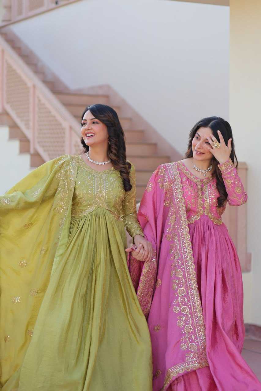 Ynf Crush Silk KESH491 9240 Gowns Wholesale Fancy Gowns Embroidery Gowns Long Gowns Manufacturer