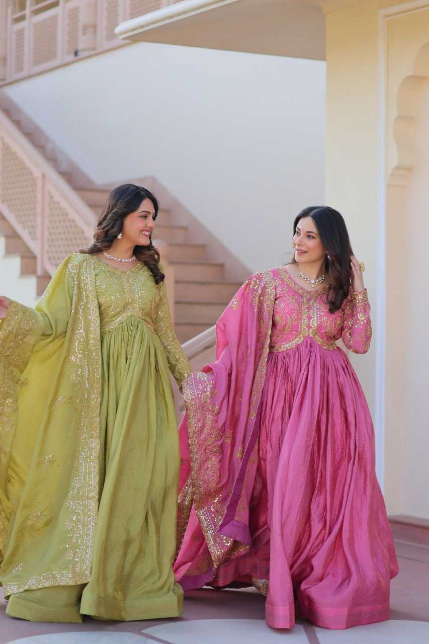 Ynf Crush Silk KESH491 9240 Gowns Wholesale Fancy Gowns Embroidery Gowns Long Gowns Manufacturer