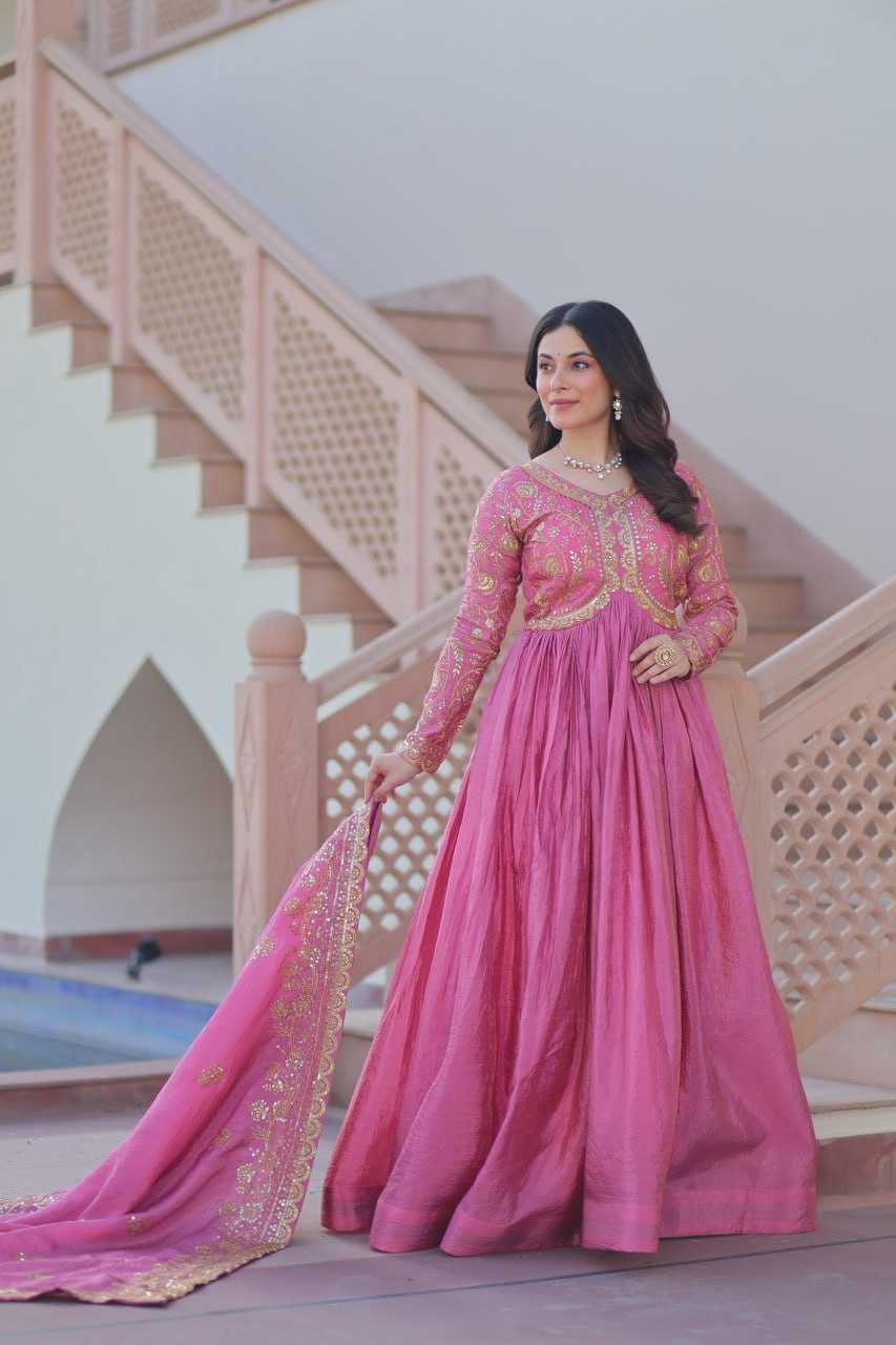 Ynf Crush Silk KESH491 9240 Gowns Wholesale Fancy Gowns Embroidery Gowns Long Gowns Manufacturer
