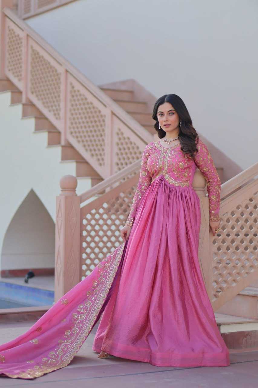 Ynf Crush Silk KESH491 9240 Gowns Wholesale Fancy Gowns Embroidery Gowns Long Gowns Manufacturer