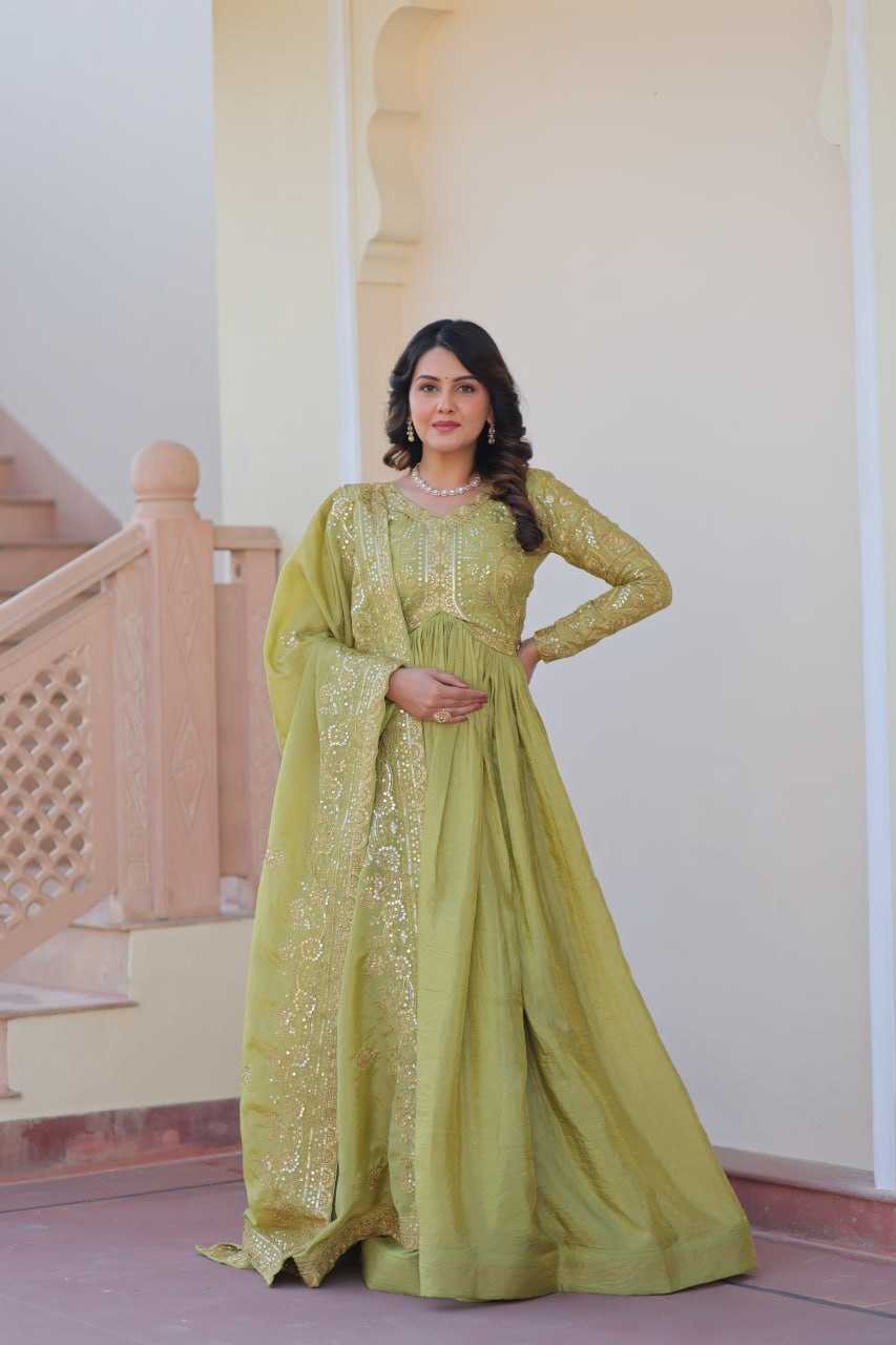 Ynf Crush Silk KESH491 9240 Gowns Wholesale Fancy Gowns Embroidery Gowns Long Gowns Manufacturer