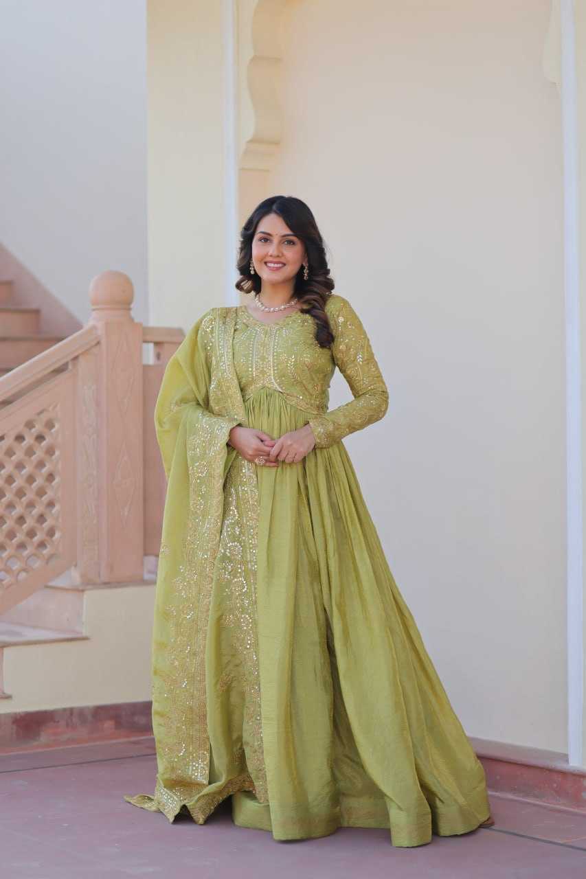 Ynf Crush Silk KESH491 9240 Gowns Wholesale Fancy Gowns Embroidery Gowns Long Gowns Manufacturer