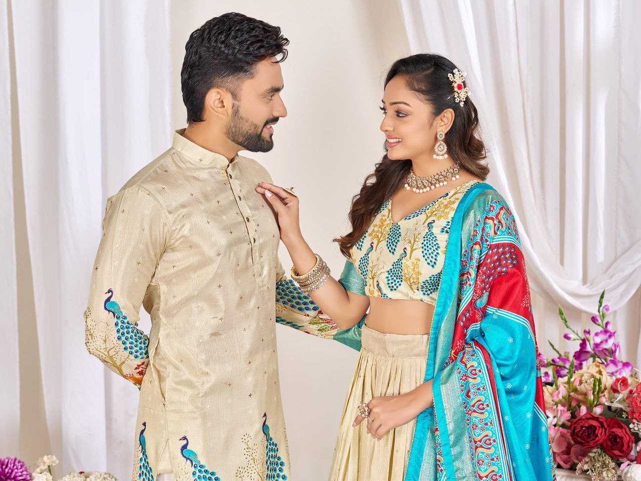 Ynf Dola Silk KESH511 LOVE BIRDS Couple Wear Wholesale Festive Matching Couple Dresses Party Wear Couple Ethnic Collection Designer Ethnic Outfits for Couples Manufacturer