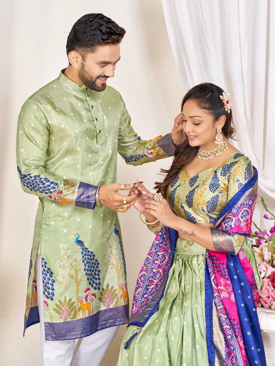 Ynf Dola Silk KESH511 LOVE BIRDS Couple Wear Wholesale Festive Matching Couple Dresses Party Wear Couple Ethnic Collection Designer Ethnic Outfits for Couples Manufacturer