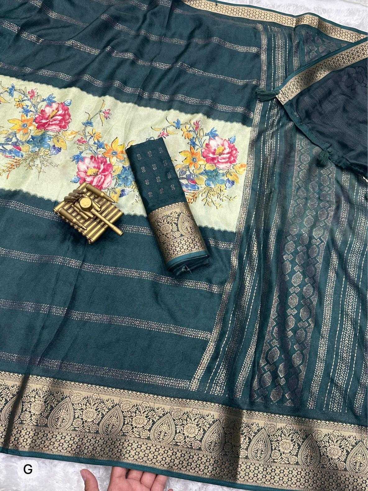 Ynf Dull Moss KESH500 Chaitanya Sarees Wholesale Printed Sarees Jacquard Saree Zari Border Sarees Manufacturer