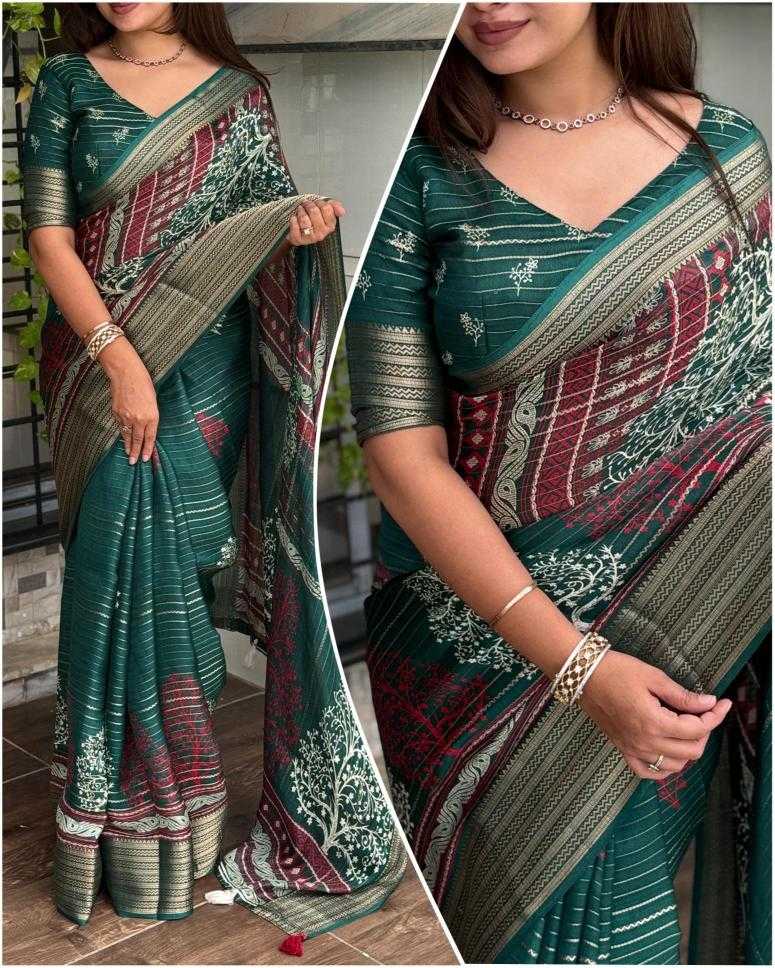 Ynf Dull Moss KESH500 Karishma Sarees Wholesale Printed Sarees Jacquard Saree Zari Border Sarees Manufacturer