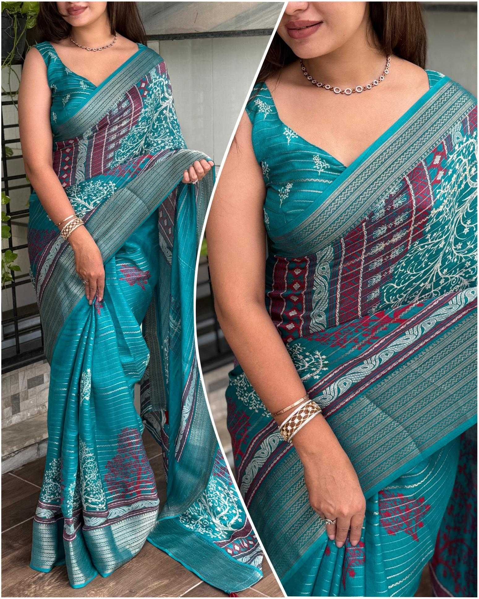 Ynf Dull Moss KESH500 Karishma Sarees Wholesale Printed Sarees Jacquard Saree Zari Border Sarees Manufacturer