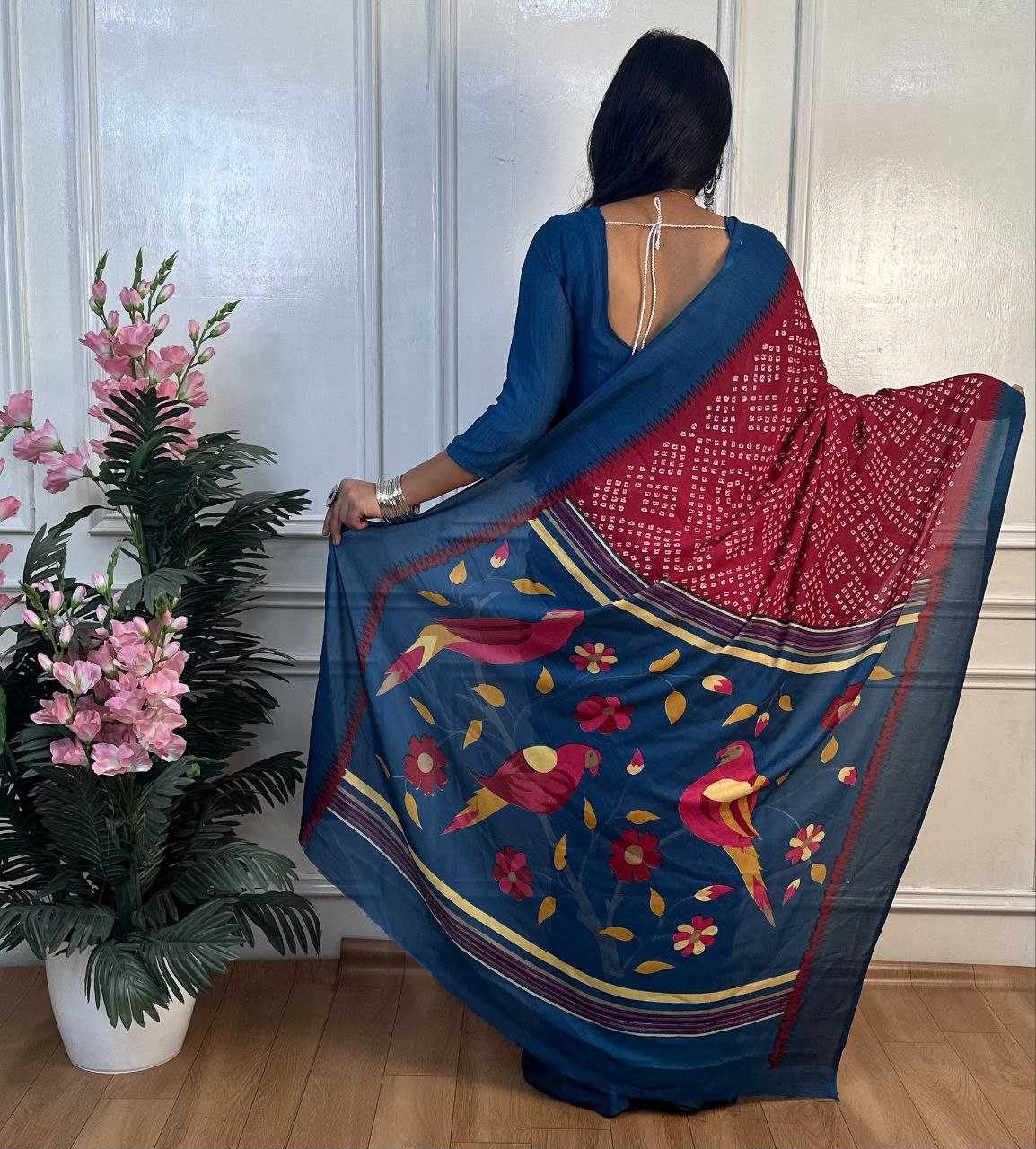 Ynf Dull Moss RIN218 PANCHI BANDHANI Sarees Wholesale Fancy Sarees Printed Sarees Bandhani Bandhej Sarees Manufacturer