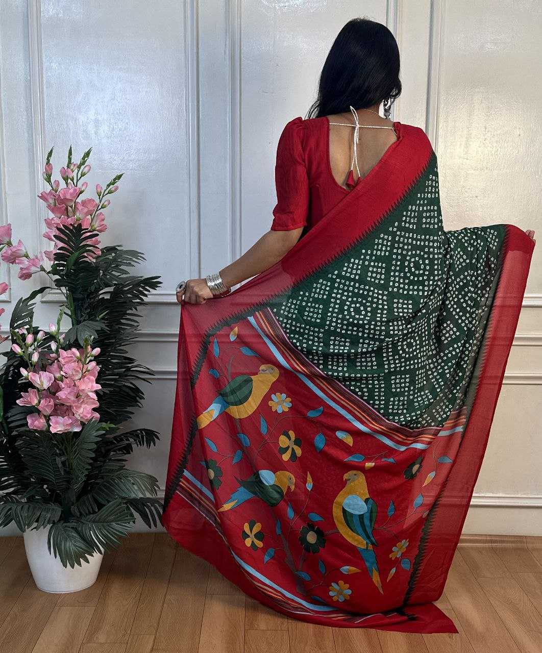 Ynf Dull Moss RIN218 PANCHI BANDHANI Sarees Wholesale Fancy Sarees Printed Sarees Bandhani Bandhej Sarees Manufacturer