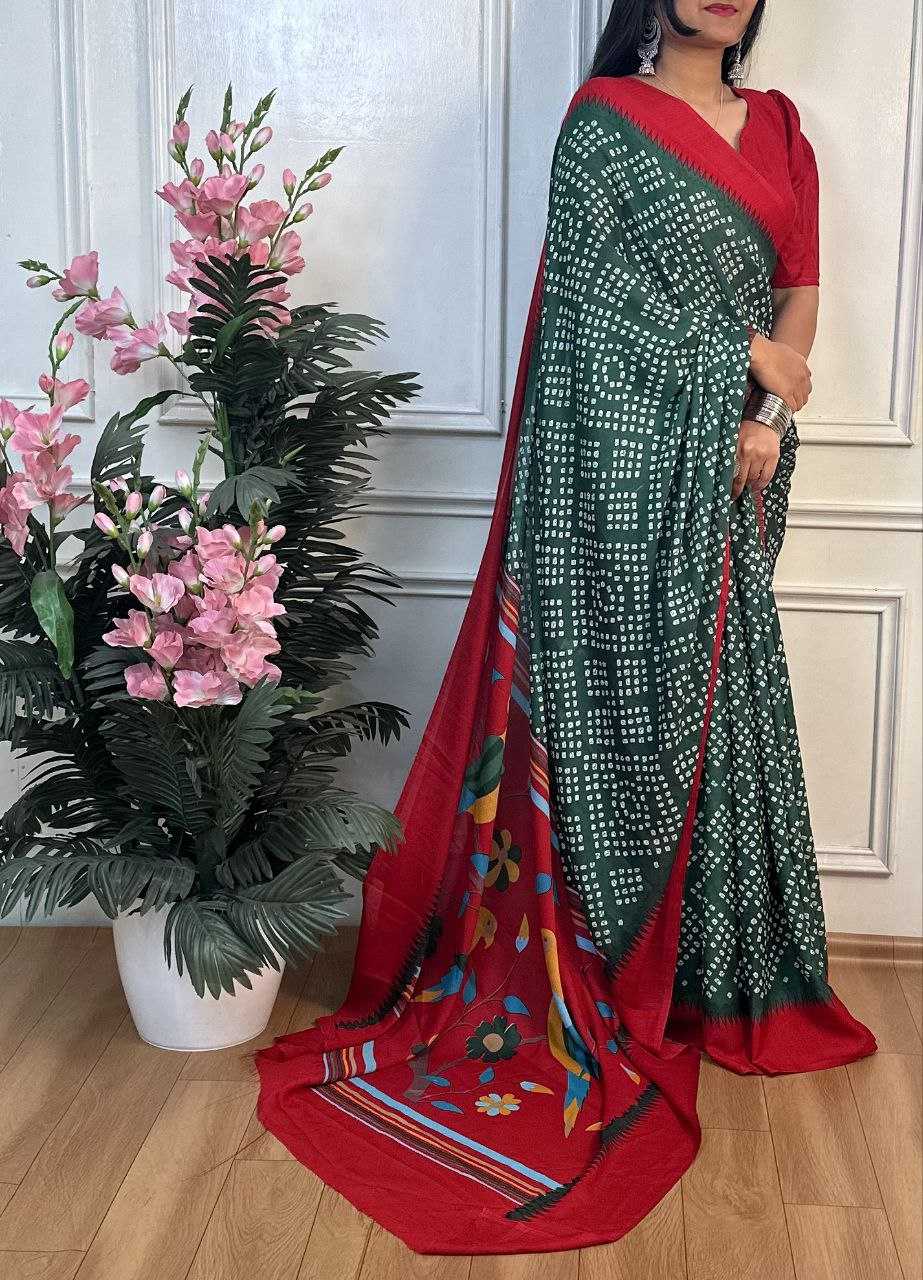 Ynf Dull Moss RIN218 PANCHI BANDHANI Sarees Wholesale Fancy Sarees Printed Sarees Bandhani Bandhej Sarees Manufacturer
