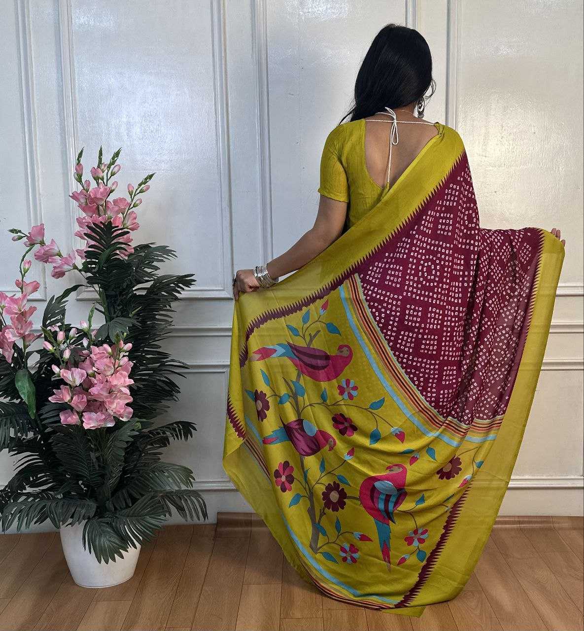 Ynf Dull Moss RIN218 PANCHI BANDHANI Sarees Wholesale Fancy Sarees Printed Sarees Bandhani Bandhej Sarees Manufacturer