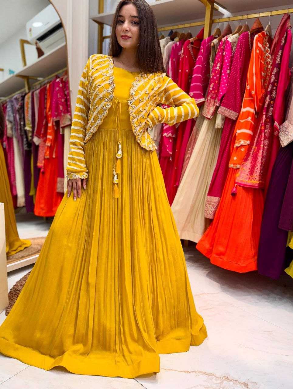 Ynf Faux Blooming KESH158 5057 Gowns Western Wears Festive Collections Wholesale Embroidery Gowns Georgette Gown Indo-Western Gown With Jacket Manufacturer